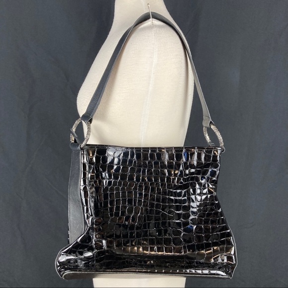 Brighton patent croc embossed leather shoulder bag - Picture 9 of 16
